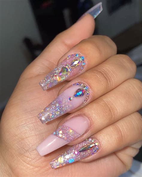 gel nails with rhinestones